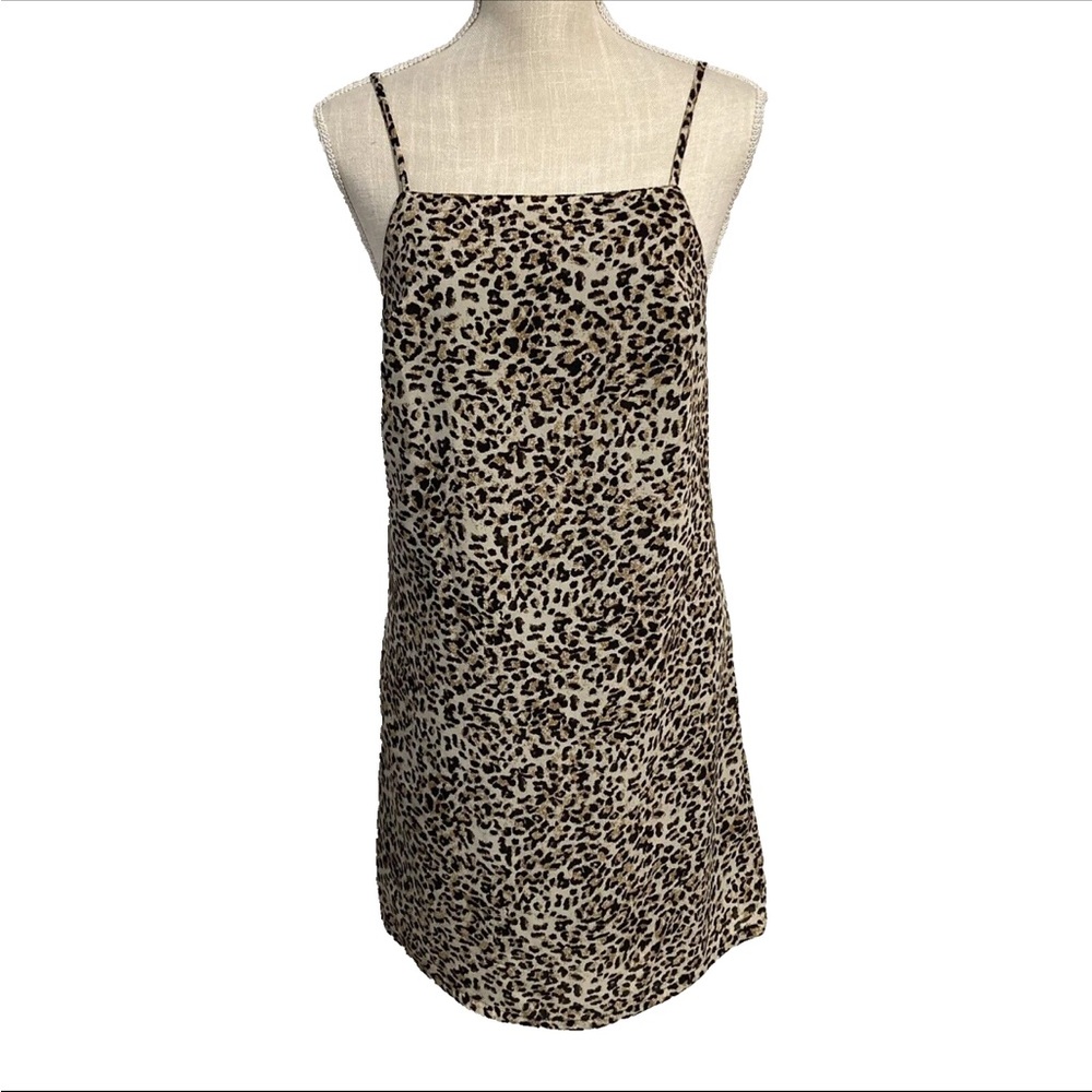 Japna Slip Dress Size Medium Beige Cheetah Print Tan Mini Dress